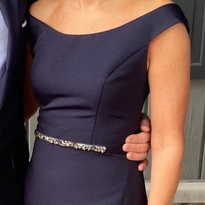 AM SALE Bateau neck gown in navy blue